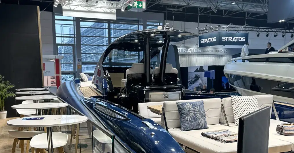 Dettaglio della braca allo stand Lomac della fiera Boot di Dusseldorf